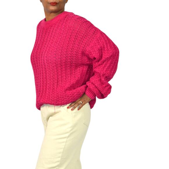 Vintage Cacharel Chunky Sweater Pink Pullover Slouchy Cable Knit Crewneck XL - Picture 6 of 16